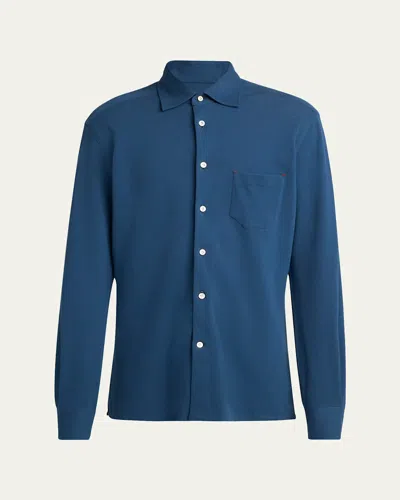 Kiton Men's Pique Button-down Shirt With Bar Tack Pocket In Multi