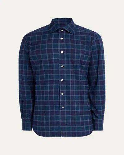 Kiton Men's Plaid Button-front Shirt In Blue