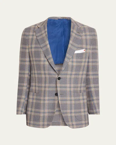 Kiton Men's Plaid Cashmere And Linen Single-breasted Sport Coat In Gray