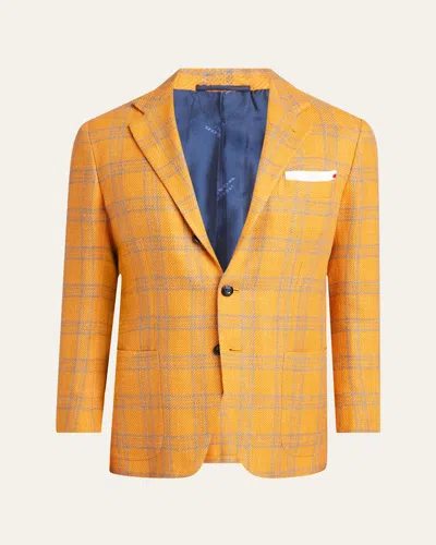 Kiton Men's Plaid Cashmere Blend Single-breasted Sport Coat In Orange