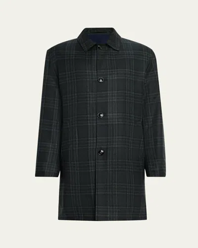 Kiton Men's Plaid Cashmere Overcoat In Black