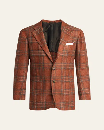 Kiton Men's Plaid Cashmere Single-breasted Sport Coat In Brown