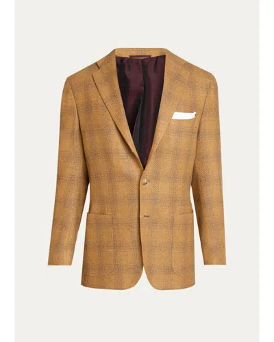 Kiton Men's Plaid Cashmere Single-breasted Sport Coat In Gold