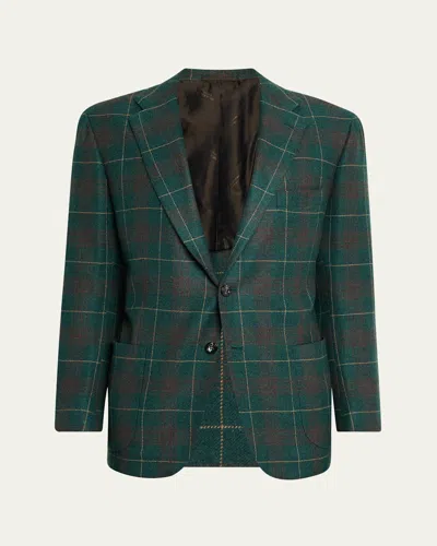 Kiton Men's Plaid Cashmere Two-button Sport Coat In Green
