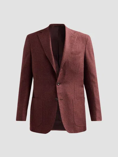 Kiton Men's Plaid Cashmere-cotton-silk Sport Coat In Burgundy