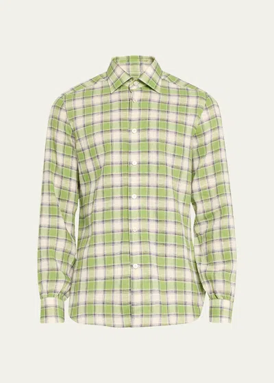 Kiton Men's Plaid Casual Button-down Shirt In Green
