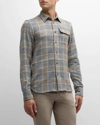 Kiton Men's Plaid Casual Button-down Shirt In Gry