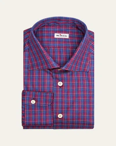 Kiton Men's Plaid Cotton Dress Shirt In Multi