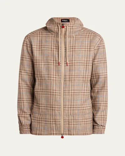 Kiton Men's Plaid Hooded Full-zip Jacket In Brwn Mult