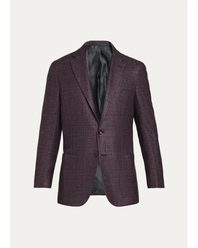 Kiton Men's Plaid Single-breasted Sport Coat In Burgundy