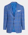 Kiton Men's Plaid With Windowpane Sport Coat In Blu