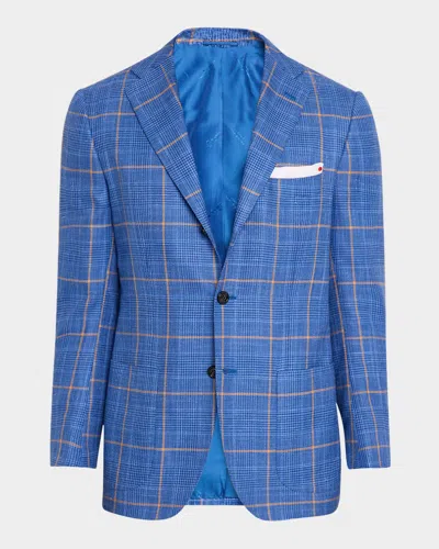 Kiton Men's Plaid With Windowpane Sport Coat In Blu