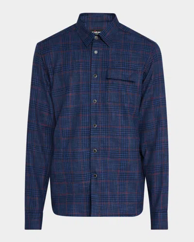 Kiton Men's Plaid Wool And Silk Casual Overshirt In Navy Mult