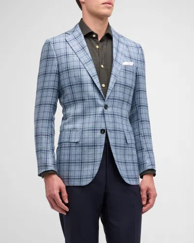 Kiton Men's Plaid Wool-cashmere Sport Coat In Lt Blu Mult