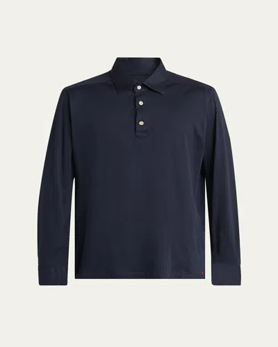Kiton Men's Positano Jersey Long-sleeve Polo Shirt In Blue