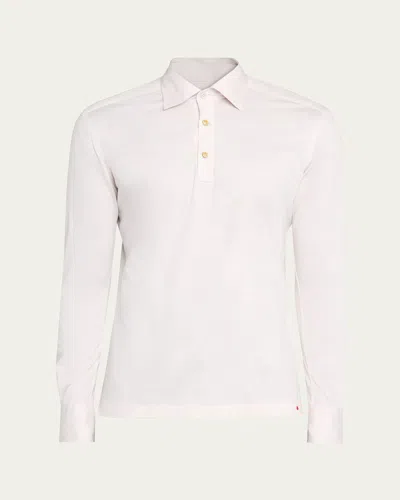 Kiton Men's Positano Jersey Long-sleeve Polo Shirt In White