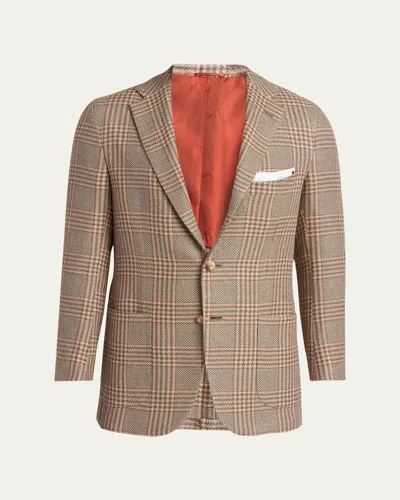 Kiton Men's Prince Of Wales Cashmere And Linen Sport Coat In Orange