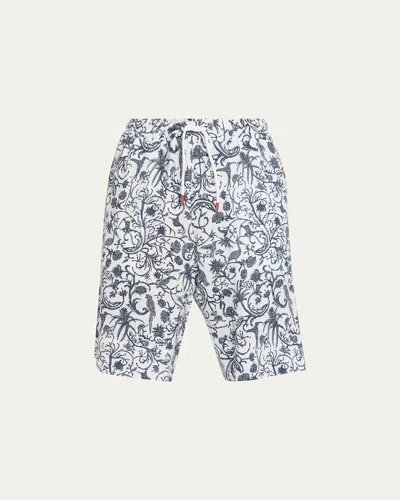 Kiton Men's Printed Linen Drawstring Shorts In Multi