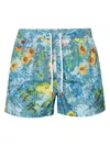 Kiton Floral Print Swim Shorts With Drawstring Waistband In Clear Blue