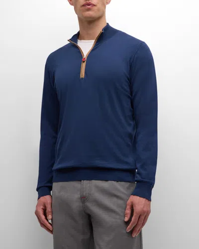 Kiton Men's Quarter-zip Sweater In Blue