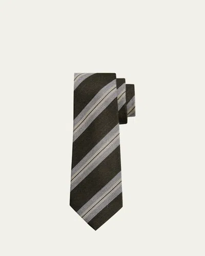 Kiton Men's Regimental Stripe Silk Sevenfold Tie In Green