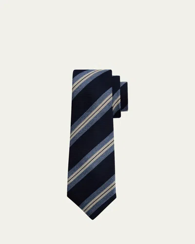 Kiton Men's Regimental Stripe Silk Sevenfold Tie In Navy