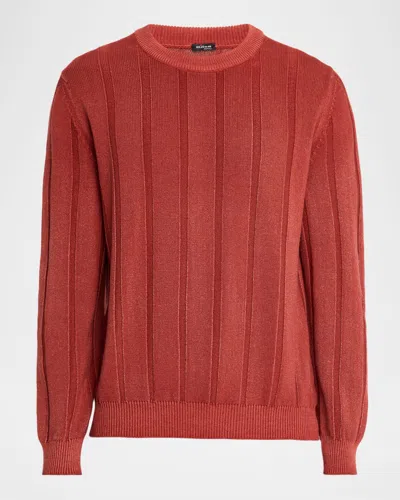 Kiton Men's Ribbed Cashmere Crewneck Sweater In Red