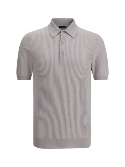 Kiton Men Ribbed Polo Shirt In Gray