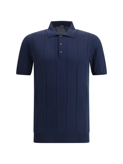 Kiton Men Ribbed Polo Shirt In Blue