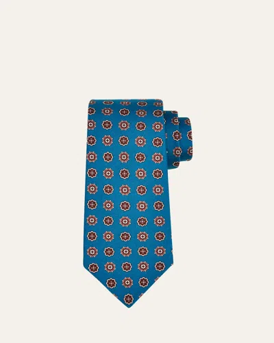 Kiton Men's Round Medallion Silk 7-fold Tie In Blue