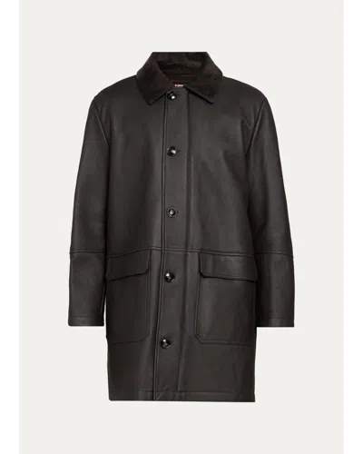 Kiton Men's Shearling Mid-length Car Coat In Blue
