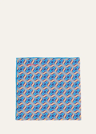 Kiton Men's Silk Abstract Pocket Square In Blu Mult