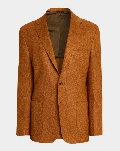Kiton Men's Silk And Cashmere Orange Sport Coat In Brown