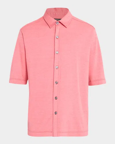 Kiton Men's Silk And Cotton Button-front Overshirt In Pink