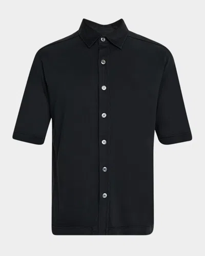 Kiton Men's Silk And Cotton Short-sleeve Overshirt In Black