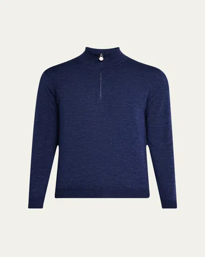 Kiton Men's Silk, Cashmere And Linen Half-zip Sweater In Blu