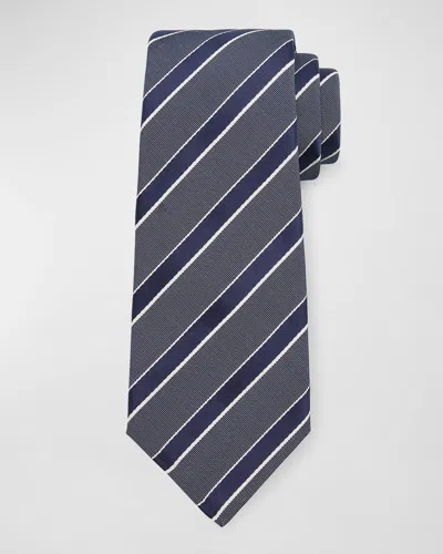 Kiton Men's Silk-cotton Stripe Tie In Gray