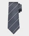 Kiton Men's Silk Diagonal Stripe Jacquard Seven-fold Tie In Silver