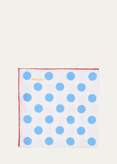 Kiton Men's Silk Dots Pocket Square In White