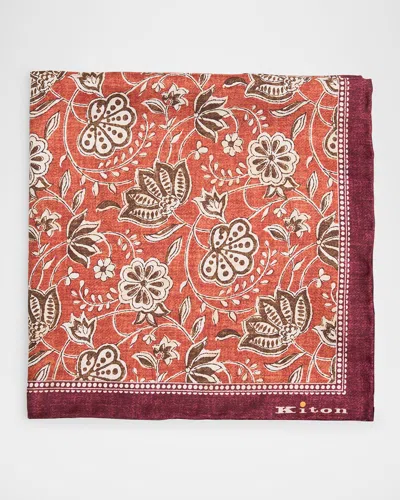 Kiton Men's Silk Floral Pocket Square In Brown