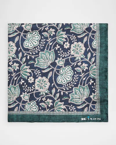 Kiton Men's Silk Floral Pocket Square In Green