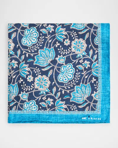 Kiton Men's Silk Floral Pocket Square In Navy