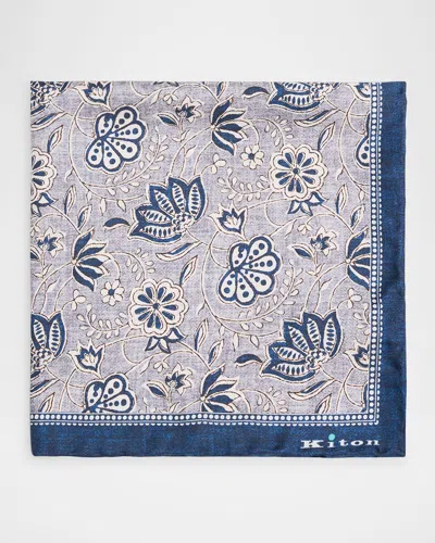 Kiton Men's Silk Floral Pocket Square In Silver