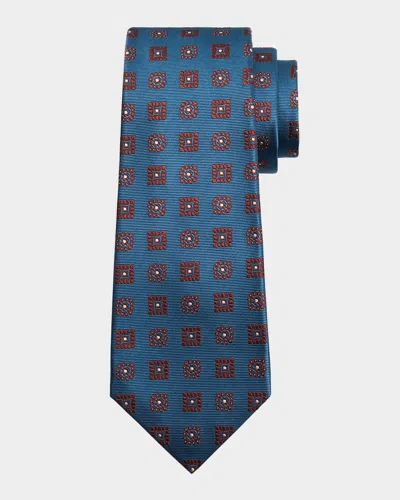 Kiton Men's Silk Geometric Jacquard Seven-fold Tie In Blue