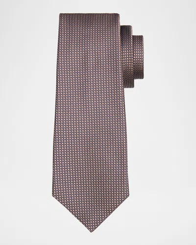 Kiton Men's Silk Geometric Jacquard Seven-fold Tie In Gray