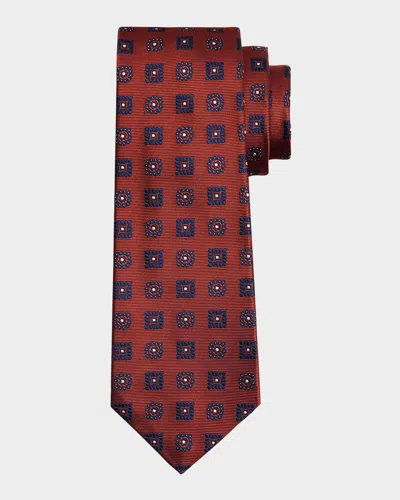 Kiton Men's Silk Geometric Jacquard Seven-fold Tie In Burgundy