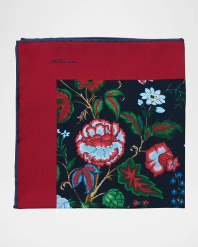 Kiton Men's Silk Large Paisley Pocket Square In Red
