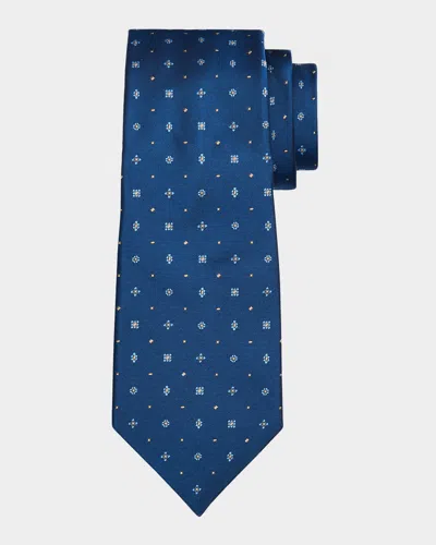 Kiton Men's Silk Micro-floral Seven-fold Tie In Blue