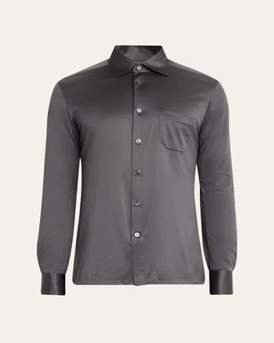 Kiton Men's Slim Fit Jersey Sport Shirt In Gray