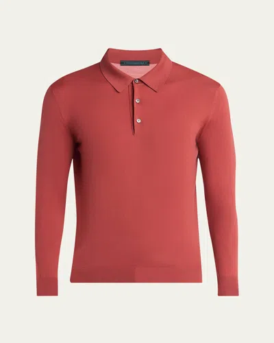 Kiton Men's Slim Wool Polo Sweater In Orange